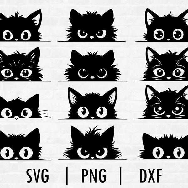 Peeking Cat SVG Pack, Cat Silhouette, Peeking Svg, Cut Files for Cricut & Silhouette, Svg, Png, Dxf