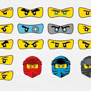 May include: A set of 14 yellow, blue, and grey Lego minifigure eye stickers. The stickers feature different expressions, including angry, surprised, and happy. The stickers are perfect for customising Lego minifigures.