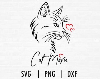 Cat mom SVG , Cat love Silhouette, Cat Mama Svg, Cat svg, Cut Files for Cricut & Silhouette, Svg, Png, Dxf