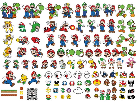 Auto persoon maat Super Mario Svg Mario Set Paper Mario Luigi Mario - Etsy