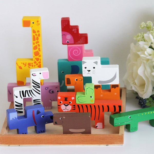 Puzzle d'animaux, blocs de construction d'animaux créatifs, jeu d'équilibre pour enfants, jouets éducatifs