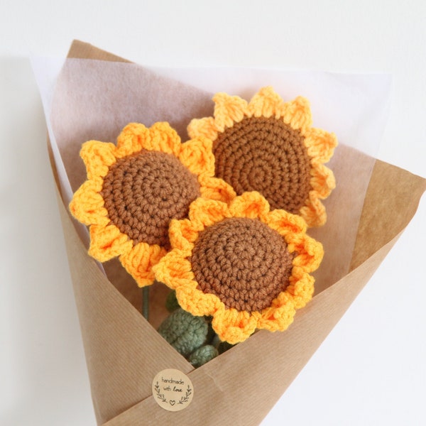 Crochet Sunflower Bouquet, Handmade Sunflower Flower Ornaments, Gift For Her, Home Decor, Desktop Decor