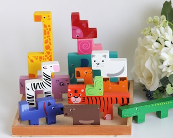 Puzzle d'animaux, blocs de construction d'animaux créatifs, jeu d'équilibre pour enfants, jouets éducatifs