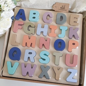 Stylish Wooden Alphabet/Number Puzzles, Early Learning Educational Toys For Toddler & Kids