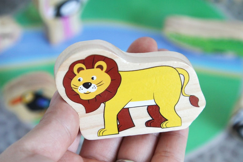 Wooden Zoo Animal Set, Zoo Animals Play Set with Display Tray , Wooden Toy, Toddler Birthday Gift zdjęcie 9
