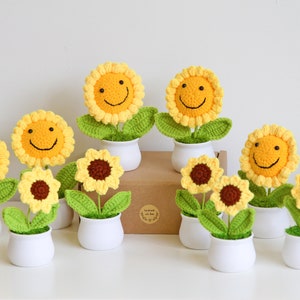 Crochet Sunflowers in Pot, Handmade Flowers Gift, Smiling Sunflowers, Thank you gift, Home Decor, Desktop Decor, Nursery Decor