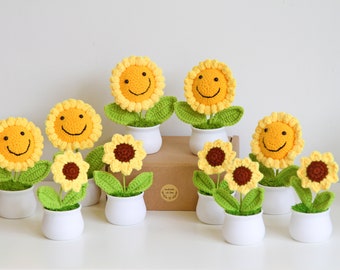 Crochet Sunflowers in Pot, Handmade Flowers Gift, Smiling Sunflowers, Thank you gift, Home Decor, Desktop Decor, Nursery Decor