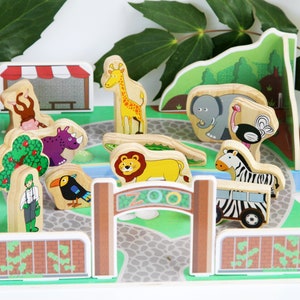 Wooden Zoo Animal Set, Zoo Animals Play Set with Display Tray , Wooden Toy, Toddler Birthday Gift zdjęcie 1
