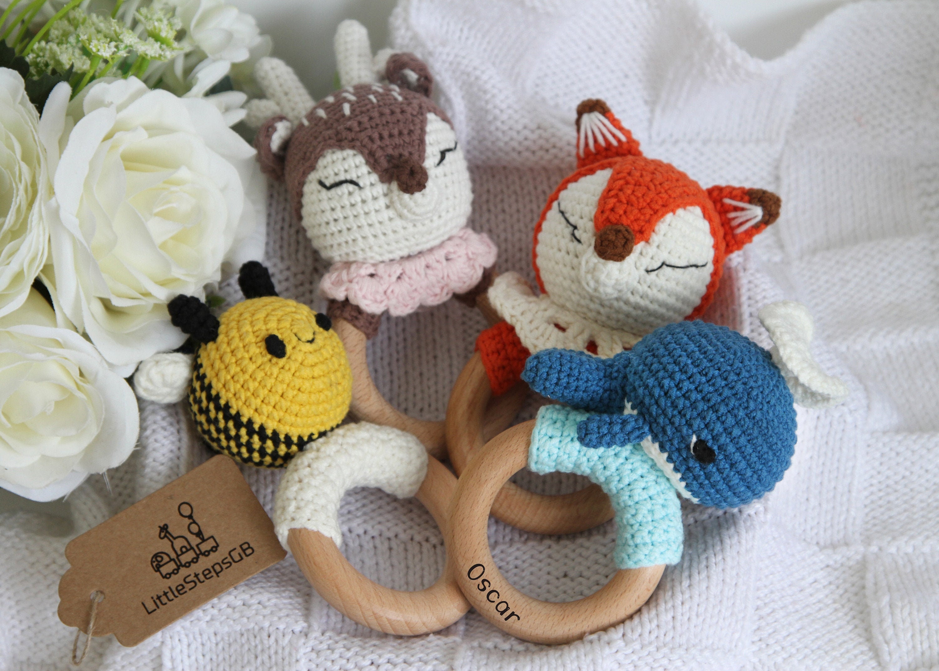 Natural Wooden Rattle Keepsake Set|Personalised Crochet Rattle | 100%…