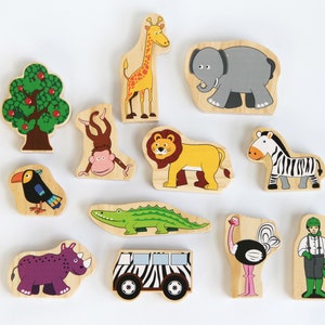 Wooden Zoo Animal Set, Zoo Animals Play Set with Display Tray , Wooden Toy, Toddler Birthday Gift zdjęcie 8