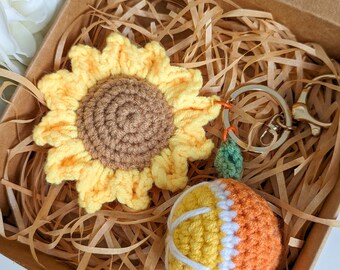 Crochet Sunflower Orange Amigurumi keychain, New home gift, Sunflower gift, Gift for her