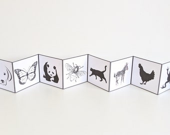 Printable My Animal Friends Black and White Cards for Baby|DIY Foldable High Contrast Cards for Tummy Time| Montessori Inspired PDF Download