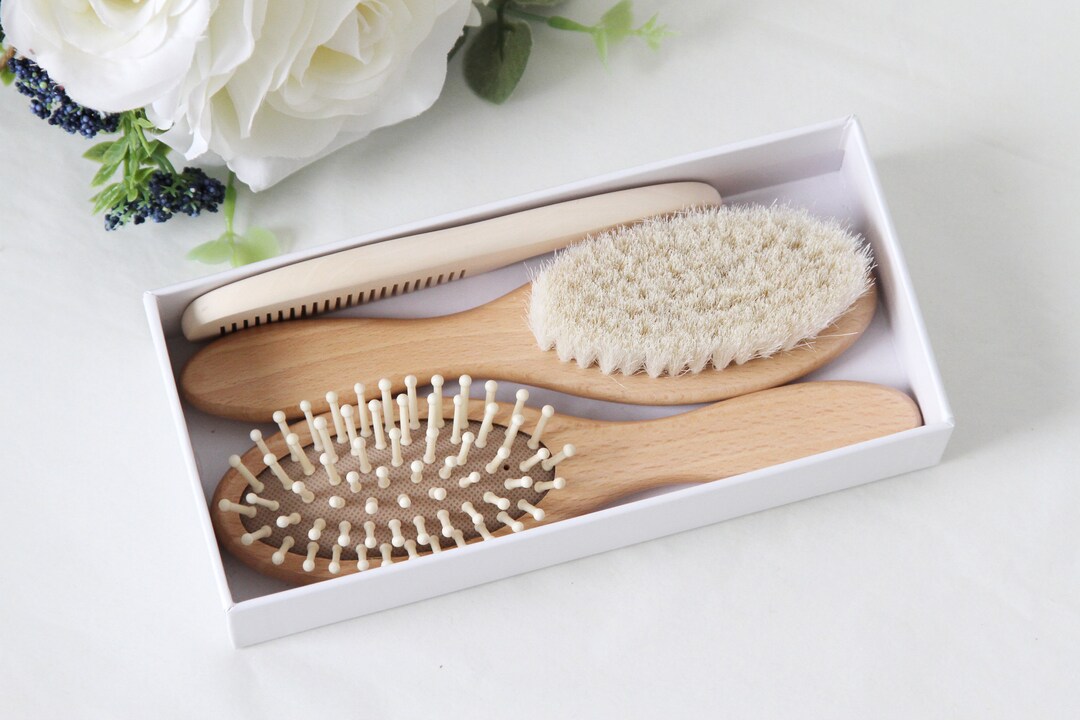 Baby Hairbrush Toddler Hairbursh and Comb Set Soft Goat Bristles for Cradle  Cap Beechwood Maple Toddler Comb Personalised Gift for Baby 
