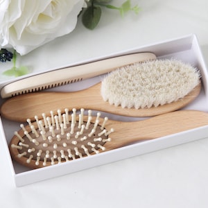 Baby Hairbrush Toddler Hairbursh and Comb Set| Soft Goat Bristles for Cradle Cap| Beechwood Maple Toddler Comb| Personalised Gift for Baby