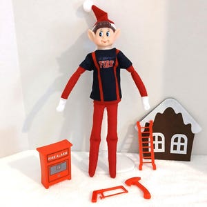 Fireman Firewoman Fire Fighter Clothing Prop Accessory Gear - Fireman Outfit Prop Kit - Easy Elf Prop - Quick Set Up for Elf Doll