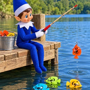 Fishing Pole Elf Size and Little Fish Prop See Me for Your Christmas Elf Clothing, Accessories and Props for Fast Quick Elf Setup