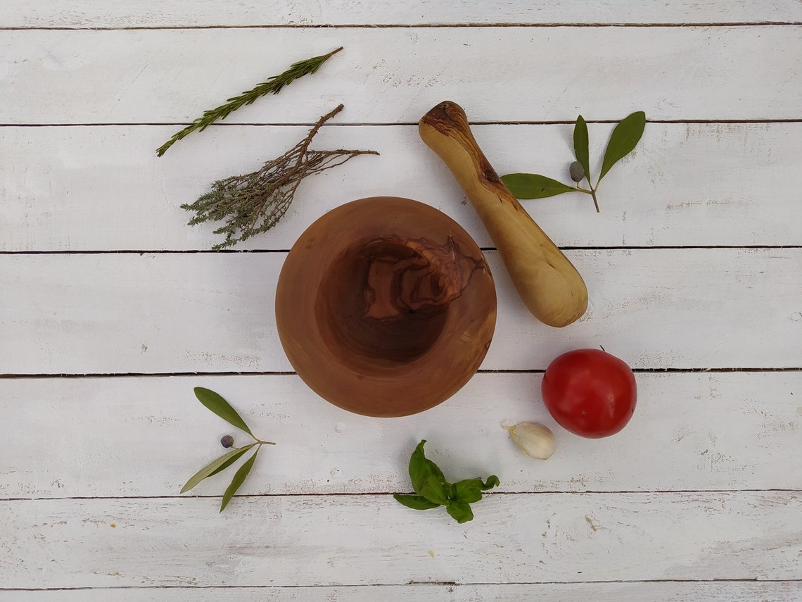 Wooden Mortar And Pestle made of Greek Olive Wood Etsy