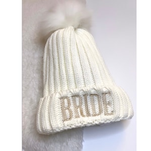 Bride Hat / Bride Pom Pom Hat / Bride Beanie Hat / Embroidered Bride Hat / Bachelorette Party Hat / Bride Beanie / Wedding Beanie