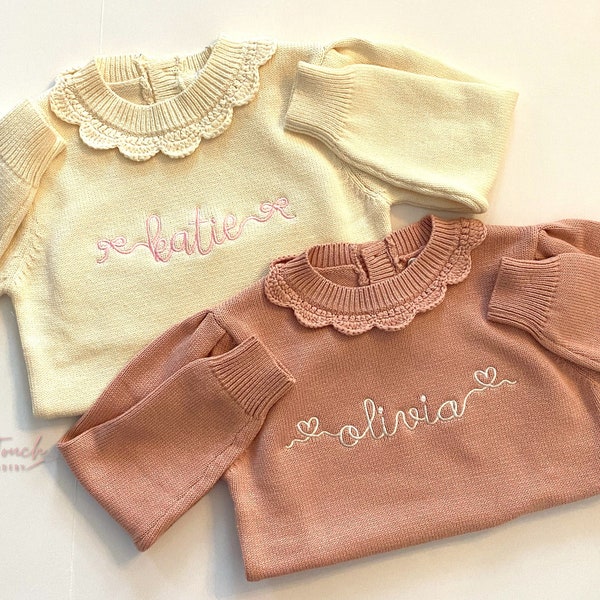 Suéter de bebé con volantes / Suéter bordado / Suéter de punto con monograma / Suéter de bebé personalizado / Suéter personalizado / Suéter de bebé bordado