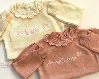 Ruffle Baby Sweater / Embroidered Sweater / Monogrammed Knit Sweater / Custom Baby Sweater / Personalized Sweater / Embroidered Baby Sweater