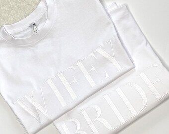 Bride T-Shirt / Crewneck T-Shirt Bride / Embroidered Bride T-Shirt / Bachelorette T-Shirt/ Honeymoon T-Shirt / Wifey Shirt / Bride Shirt
