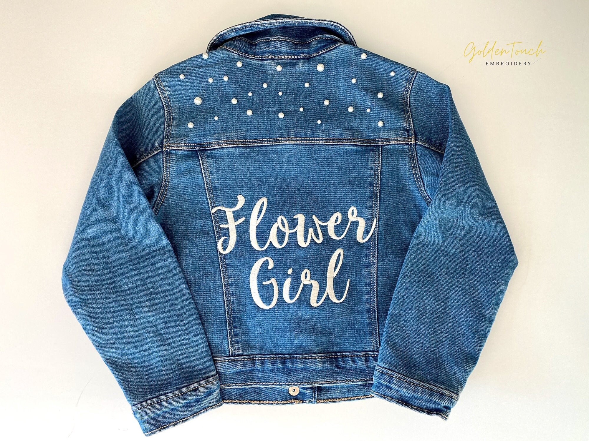 Embroidered Flower Girl Jean Jacket Pearls / Custom Flower Etsy