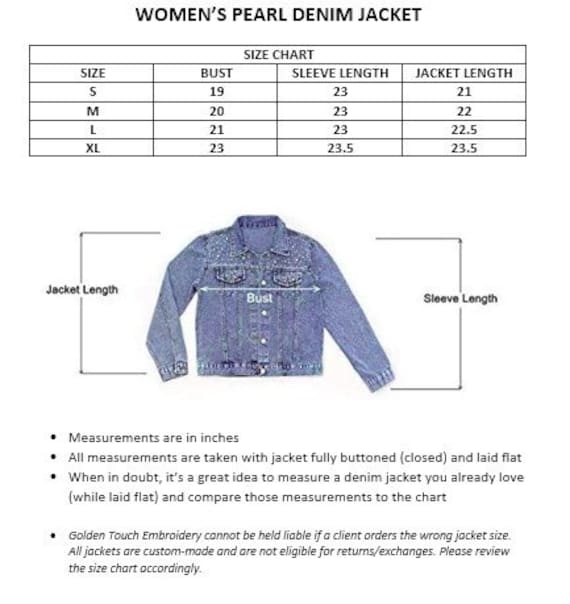 Levis Jacket Measurements Size Chart For Denim Jackets For Ladies