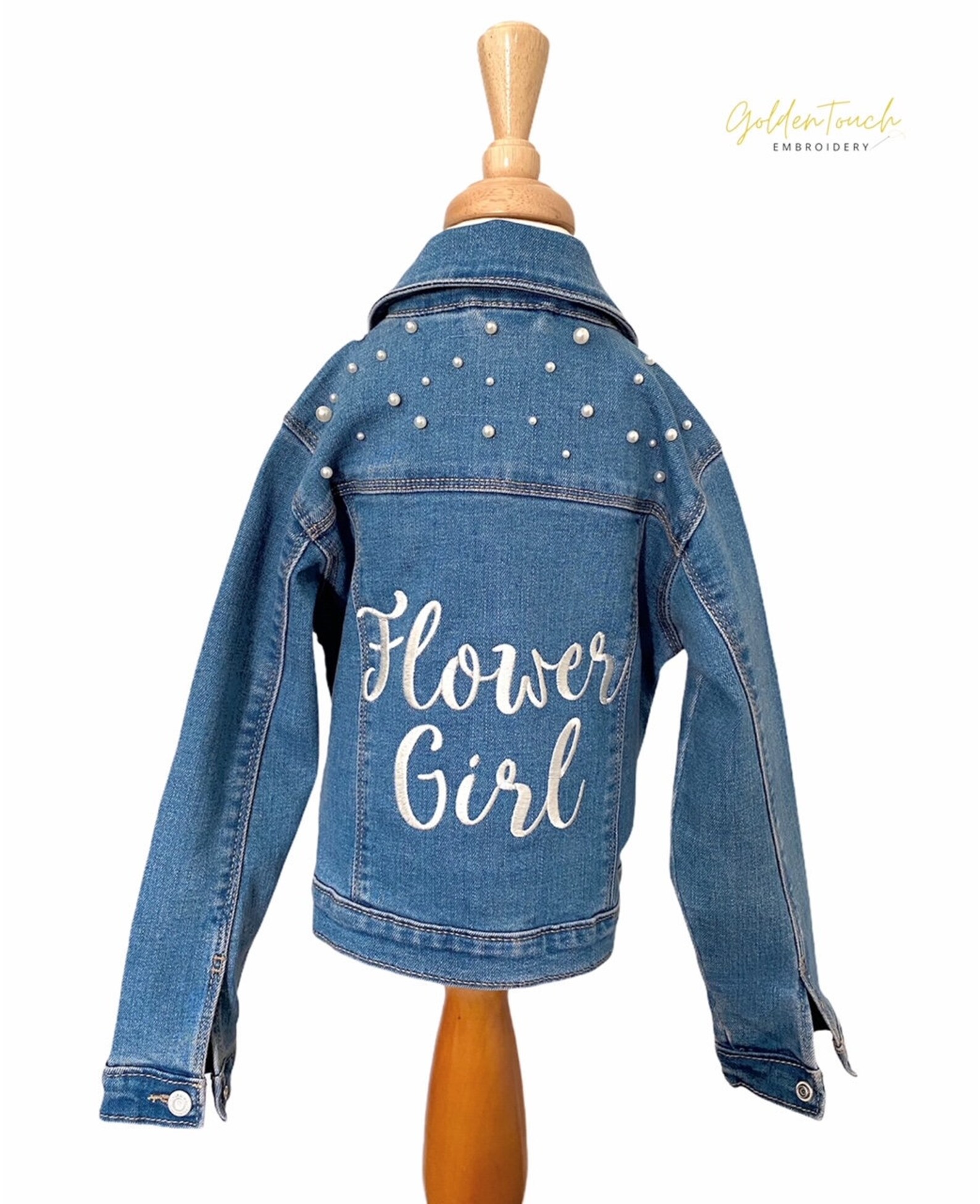 Embroidered Flower Girl Jean Jacket Pearls / Custom Flower Etsy