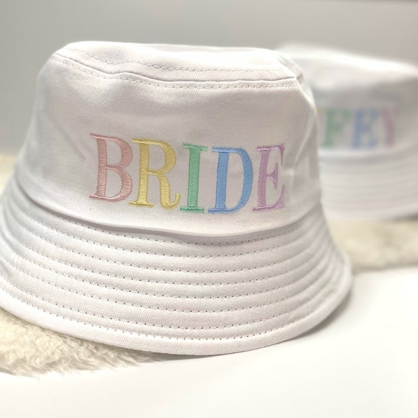 Bride Bucket Hat, Custom Bucket Hat, Bride Hat, Wifey Hat, Wifey Bucket Hat, Bachelorette Party Hat, Multicolor Bride Wifey Bucket Hat