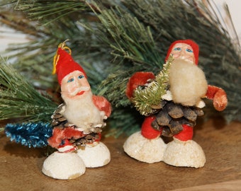 Pinecone Gnomes with Clay Faces Made in Japan