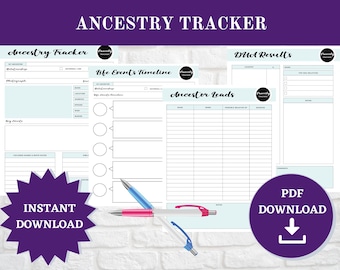 Printable Ancestry Tracker 8.5x11 Sheets Digital Instant PDF Download