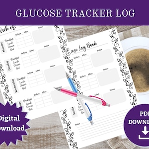 Printable Glucose Tracker Pages | Blood Sugar Log | Diabetes | Pre-Diabetes | 8.5x11 Sheets Digital Instant PDF Download