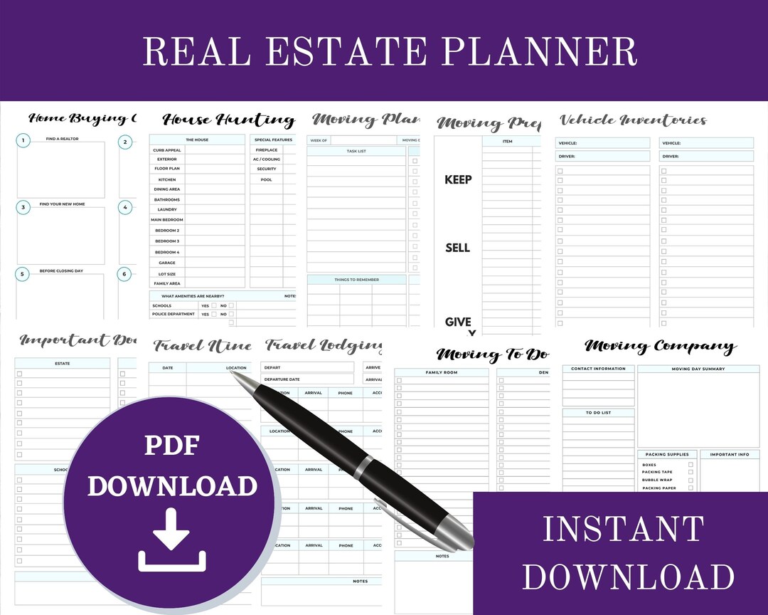 Real Estate Planner Home Buying Planner 8.5x11 Sheets Digital Instant