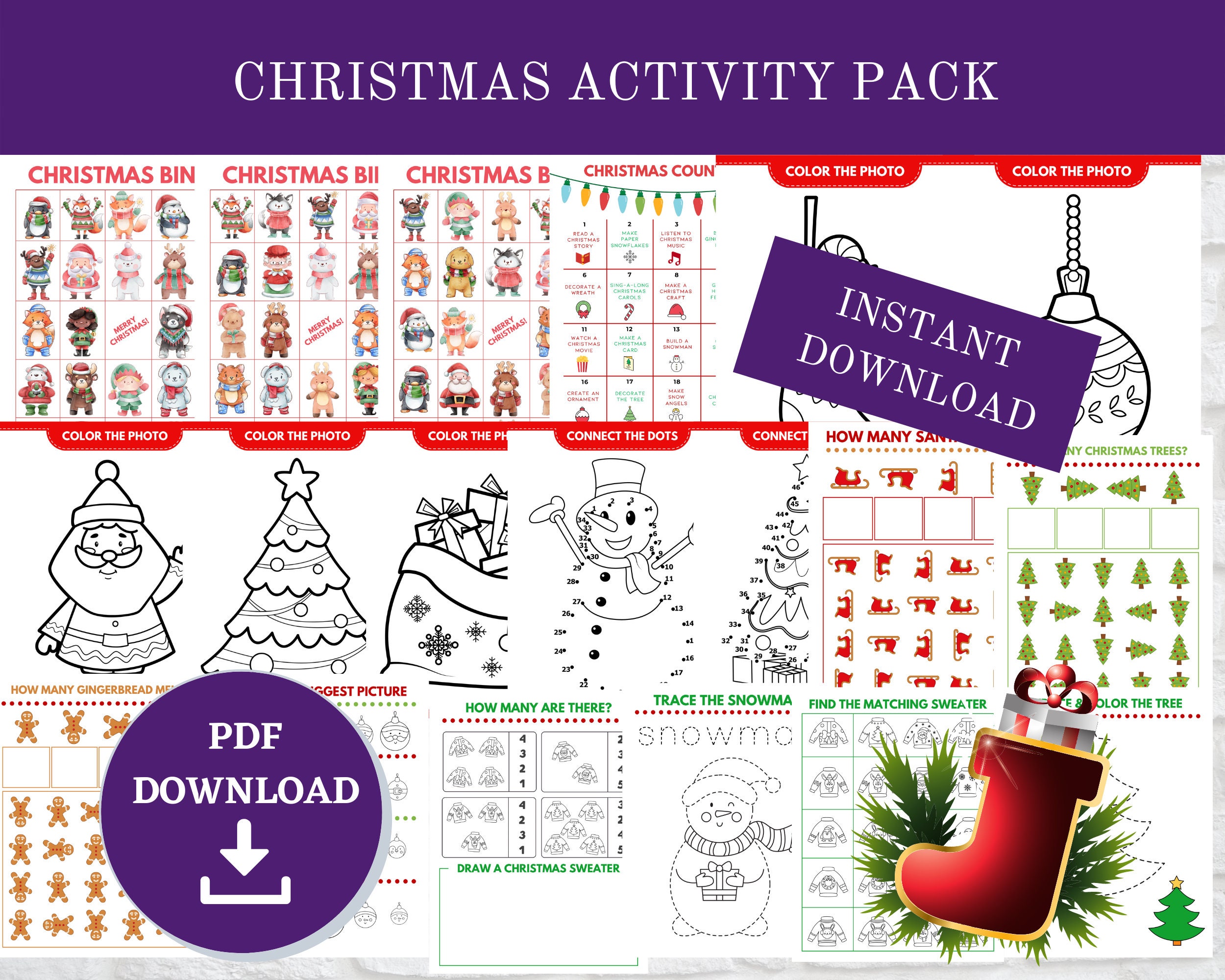 Printable Christmas Activity Pack for Kids | 8.5x11 Sheet Digital ...