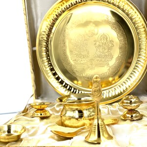 Idee regalo d'oro 24K oro placcato , Pooja Thali, regalo di festa unico USA SELLER Diwali Natale Capodanno Regalo Set immagine 6