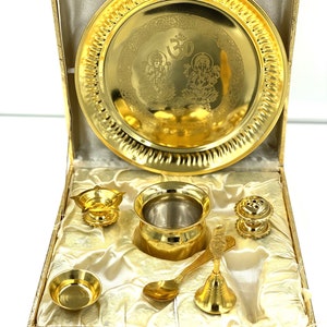 Idee regalo d'oro 24K oro placcato , Pooja Thali, regalo di festa unico USA SELLER Diwali Natale Capodanno Regalo Set immagine 1