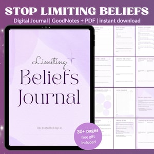 Limiting Beliefs Journal PDF | Digital Mindset Workbook for Manifestation, Shadow Work, Self Healing, Therapy | A4 Printable, iPad,GoodNotes