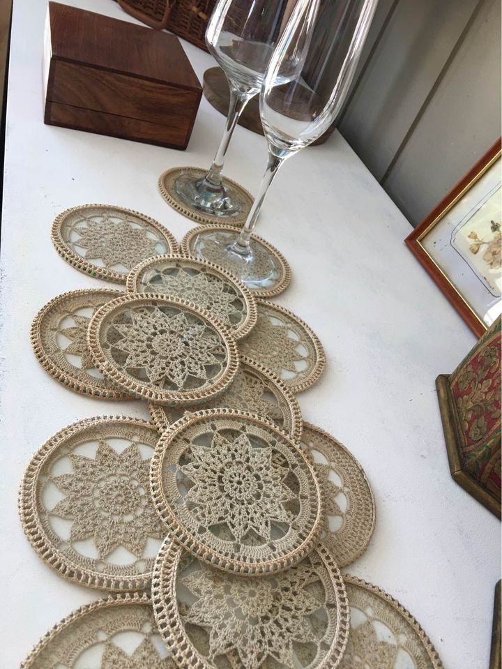 Vintage Glass Coasters with Crocheted covers 8 Available Etsy