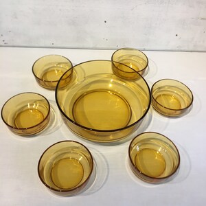 Vintage Amber Glass Dessert Serving Bowls.  Bormioli made in Italy. Europa. Salad Set of Bowls.