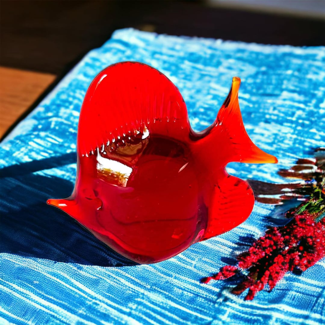 Red Glass Fish Statue Red Home Decor. Fish Figurine. Red Etsy