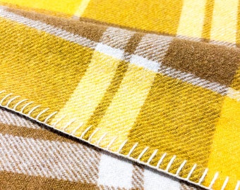 Vintage Barwon All Wool Australian weighted blanket. King, Mustard, Brown Autumn Plaid 240 cm x 200 cm. Warm and Wonderful.