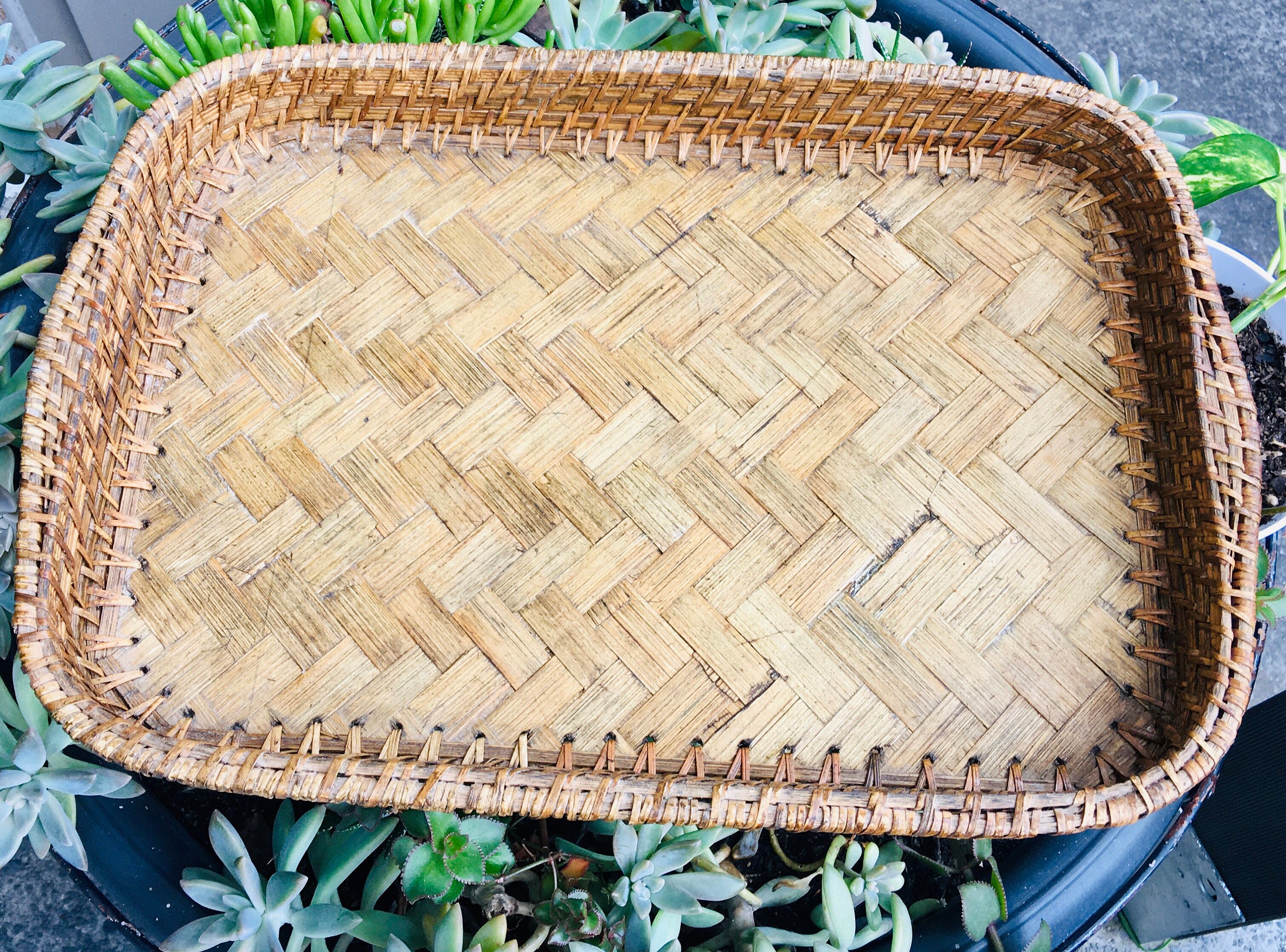 Vintage Woven Bamboo & Cane Serving Tray Etsy