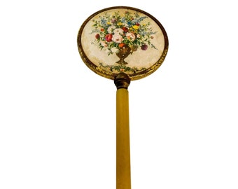 Vintage Dark Gold Round Magnifying Vanity Mirror. Vintage Mirror decor. Handheld Mirror, Dresser Decor. Floral Design.