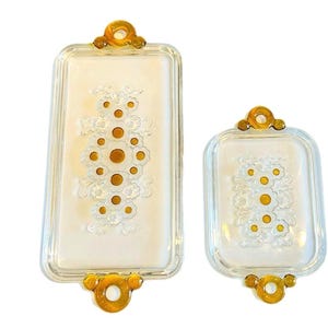 Vintage Walther Glass Serving Tray: Amber Floral Handblown Plate