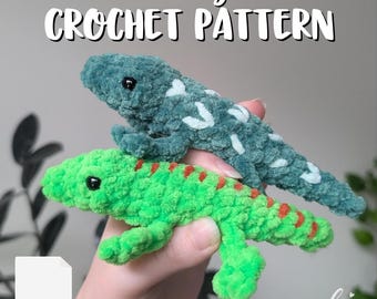 Patrón de ganchillo sin costuras para lagartija pequeña (PDF) / Solo instrucciones / Crea tus propios peluches de lagartija de patas largas