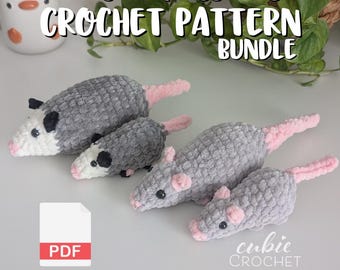 Rats & Opossums No-Sew Crochet Pattern PDF Bundle | 4 Amigurumi Patterns | Instructions ONLY