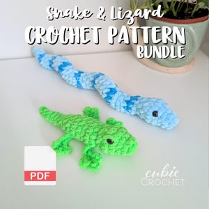 Snake & Lizard Crochet Pattern PDF Bundle | Little Lizard + Squiggly Snake plushies | No Sew Amigurumi Patterns | Instructions ONLY