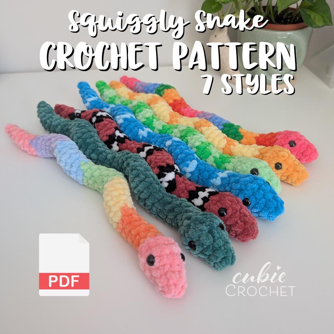 36 Snake Crochet Patterns to Stitch: Amigurumi, Plush, No-Sew, and Giftable Designs 31 Squiggly Snake No-Sew 7 in 1 Instructions Only