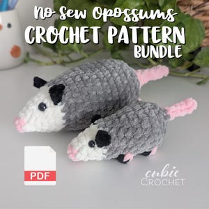 No Sew Opossums Crochet Pattern PDF Bundle | Opossum + Baby Opossum | Instructions ONLY | Make your own Crochet Possum Plushies
