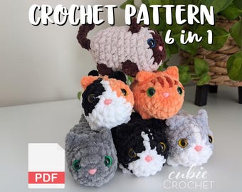 No Sew Cat Crochet Pattern PDF | Instructions Only | 6 in 1 Mini Kitties Crochet Plushie Pattern | Small Crochet Loaf Cat Plushies